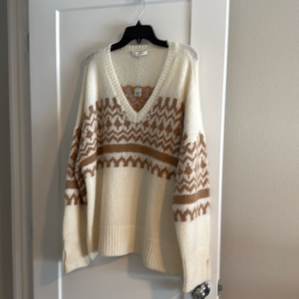 Favorite Daughter Winter William Merino Wool Blend Sweater-Ivory Fairisle NWT L